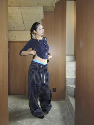 striped wide pants