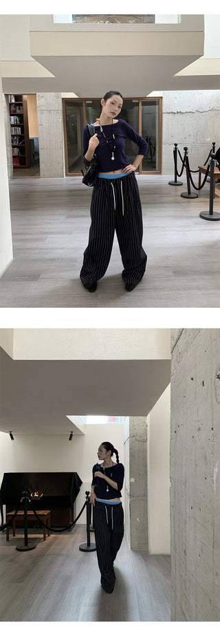 striped wide pants