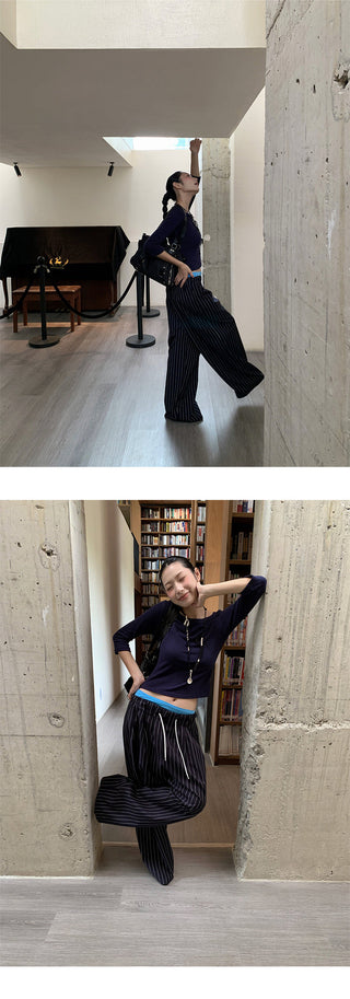striped wide pants