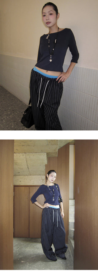 striped wide pants