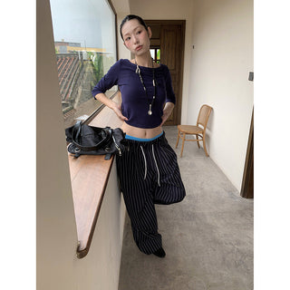 striped wide pants