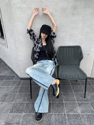 split tie-dyed jeans