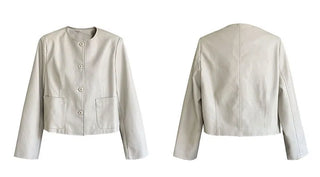 round leather coat