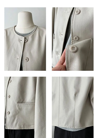 round leather coat