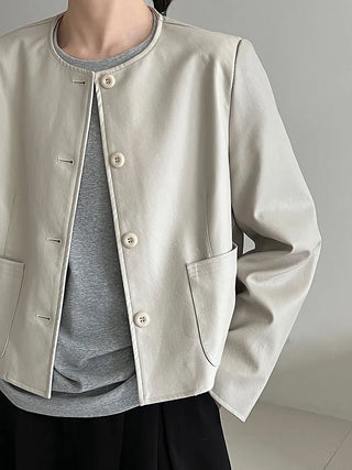 round leather coat