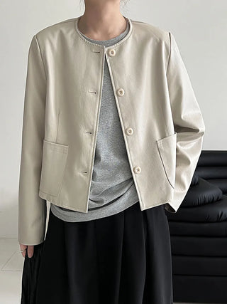 round leather coat