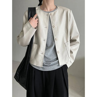 round leather coat