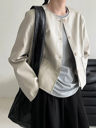 round leather coat