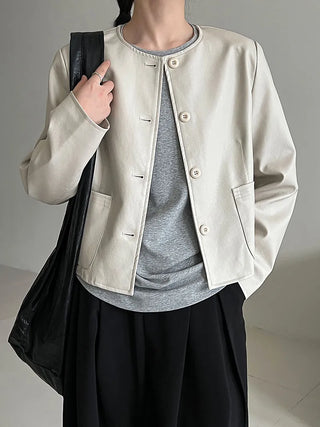 round leather coat