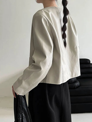 round leather coat