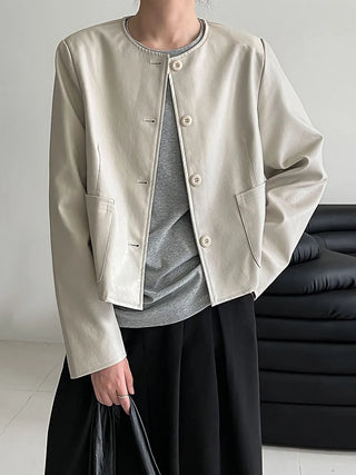 round leather coat