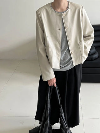 round leather coat