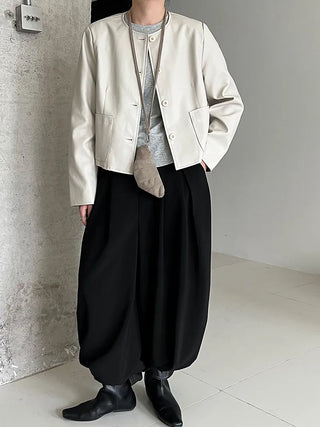 round leather coat