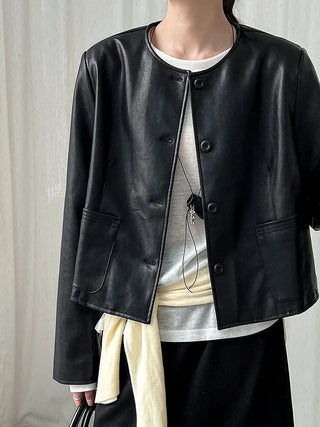 round leather coat