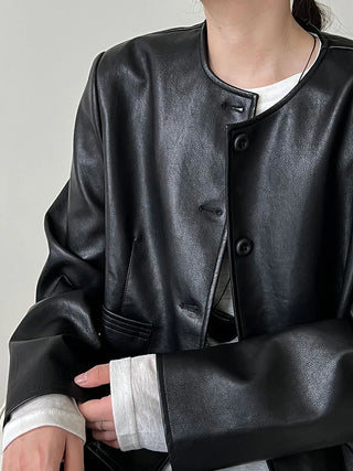 round leather coat
