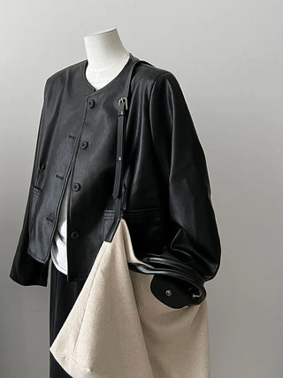 round leather coat