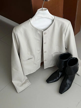 round leather coat