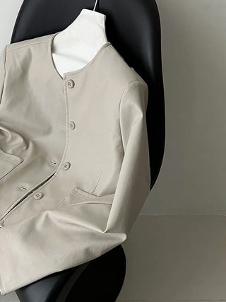 round leather coat