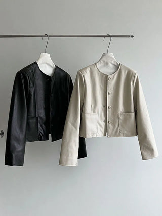 round leather coat