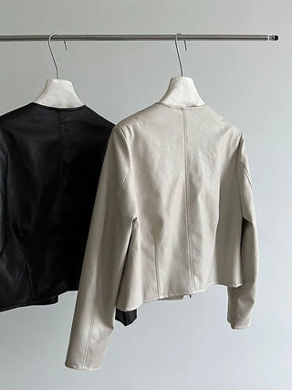 round leather coat