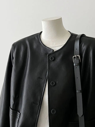round leather coat