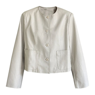 round leather coat