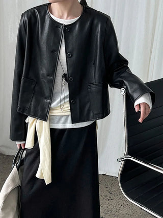 round leather coat