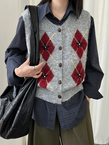 diamond plaid cardigan
