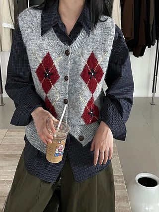diamond plaid cardigan