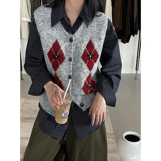 diamond plaid cardigan