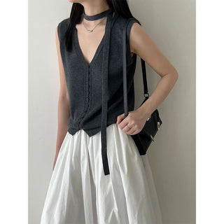 tie vest cardigan