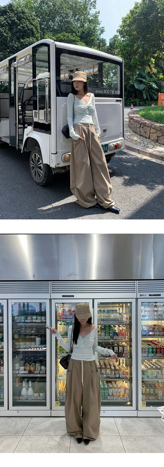 drawstring wide pants