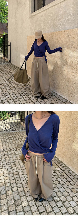 drawstring wide pants