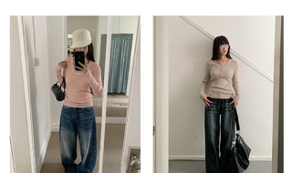 V-neck stripe knit