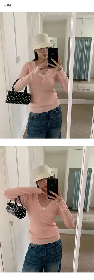 V-neck stripe knit