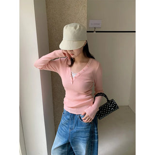 V-neck stripe knit