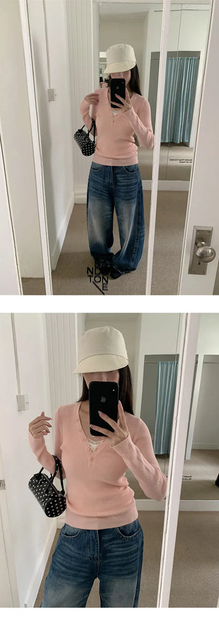V-neck stripe knit