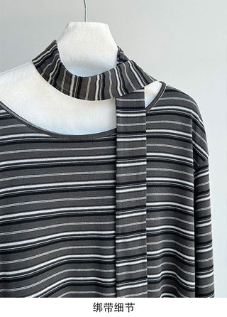 striped lace-up top