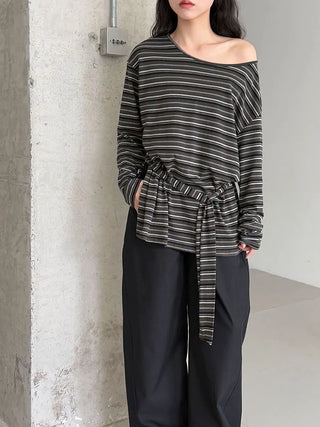 striped lace-up top