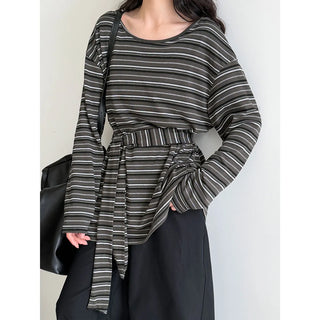 striped lace-up top