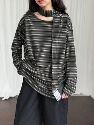 striped lace-up top