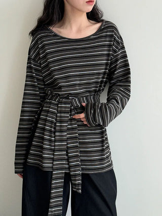 striped lace-up top