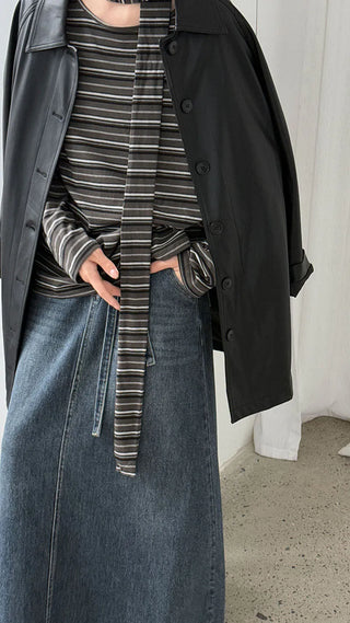 striped lace-up top