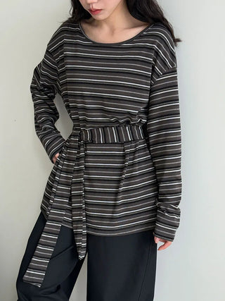 striped lace-up top
