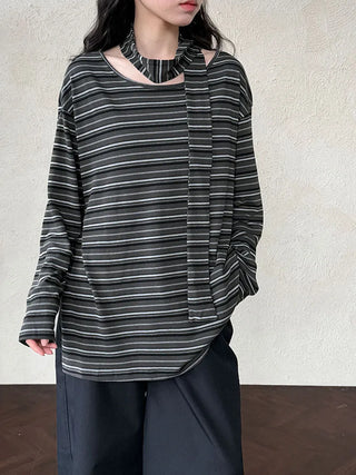 striped lace-up top