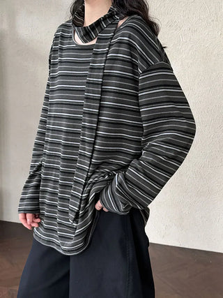 striped lace-up top