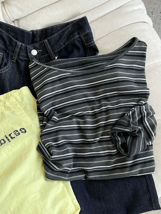 striped lace-up top