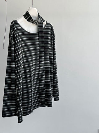 striped lace-up top