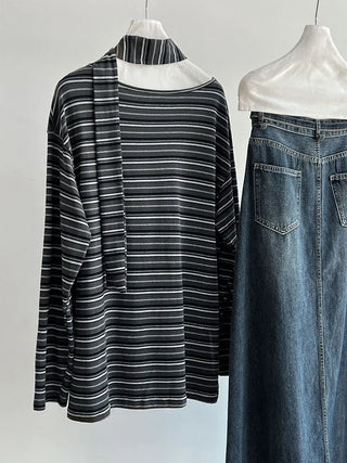 striped lace-up top