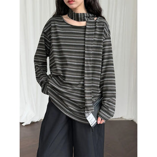 striped lace-up top